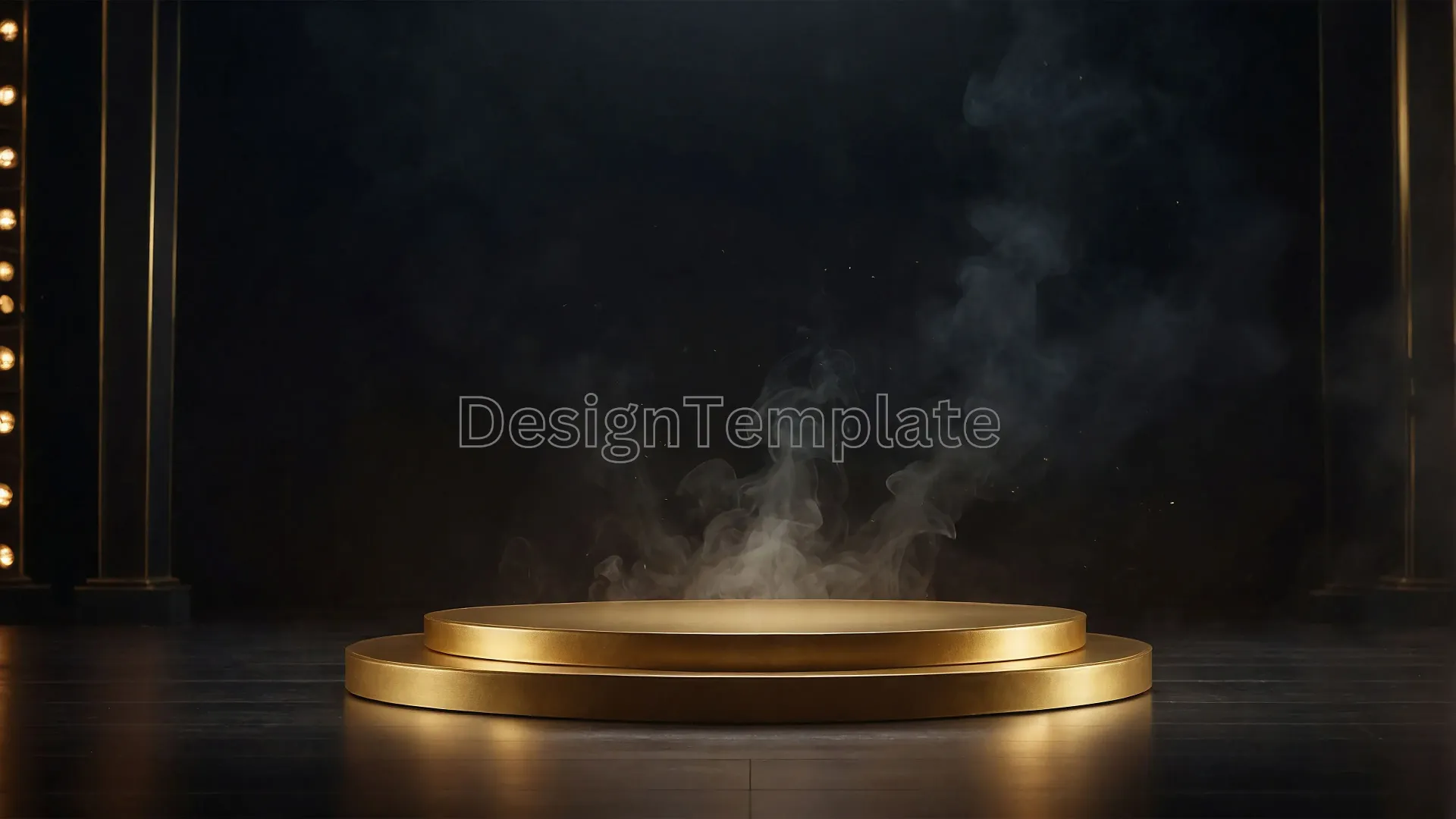 Golden Circular Podium with Smoke Texture Background PNG